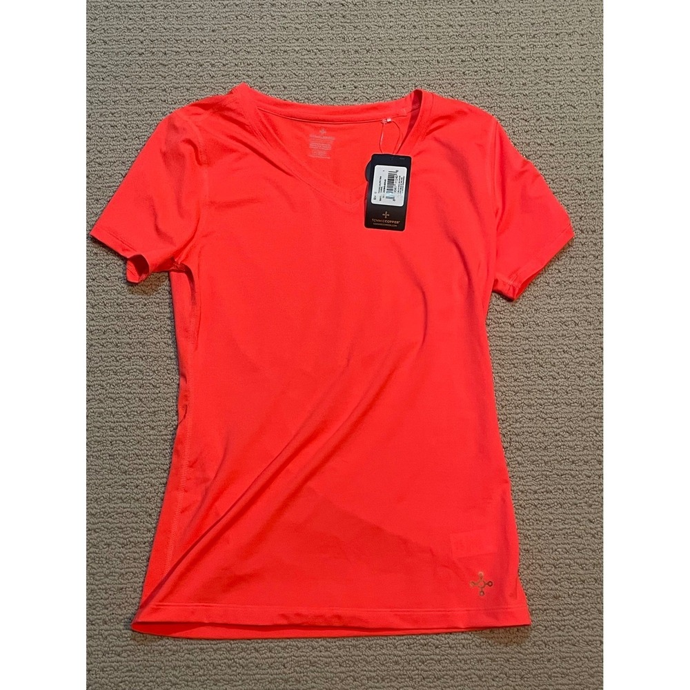 Tommie Copper Womens Core Compression V-Neck Shirt Neon Coral Size Large NWT